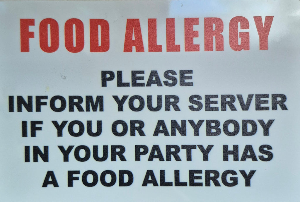 FOOD ALLERGY INFORM YOUR SERVER sign