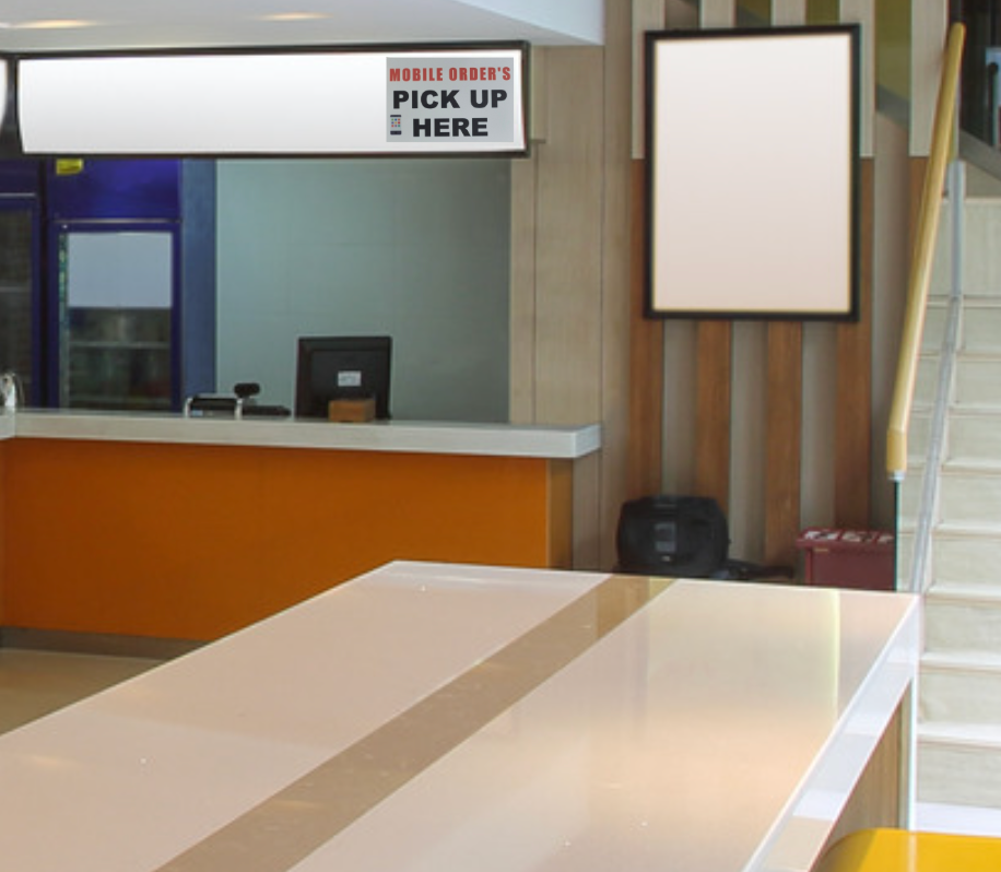 MOBILE ORDERS PICK UP HERE sign